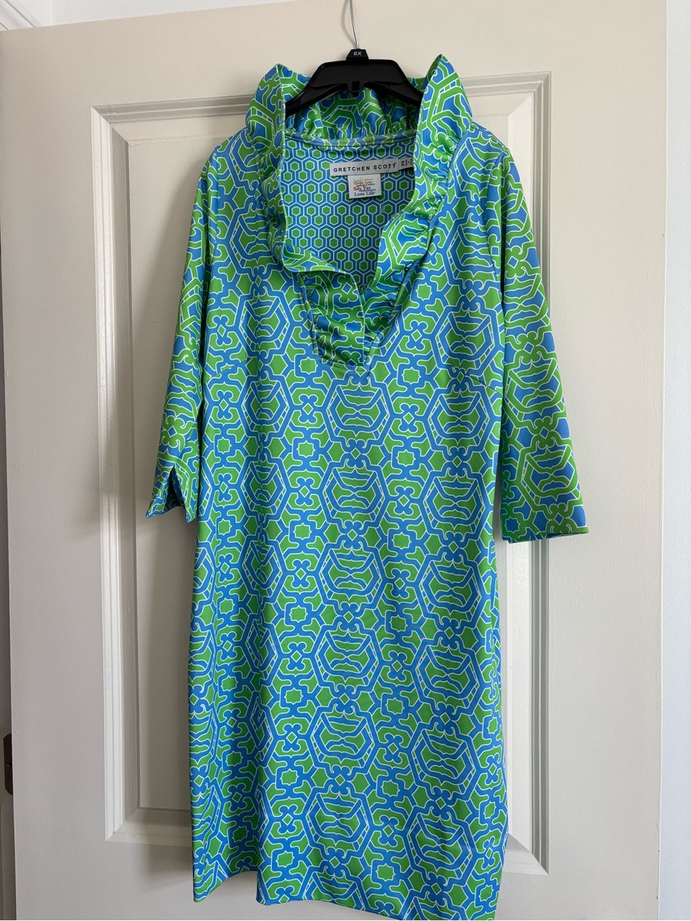 Gretchen Scott Designs Blue and Green Geometric Shift Dress